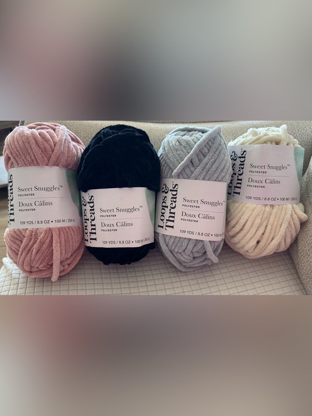 Loops & Threads Sweet Snuggles Plush Yarn - Pink, Black, Gray, Cream
